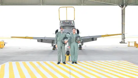 Air Chief flies NCC cadet: Air Chief Marshal AP Singh takes a woman cadet up in a Kiran at Dundigal