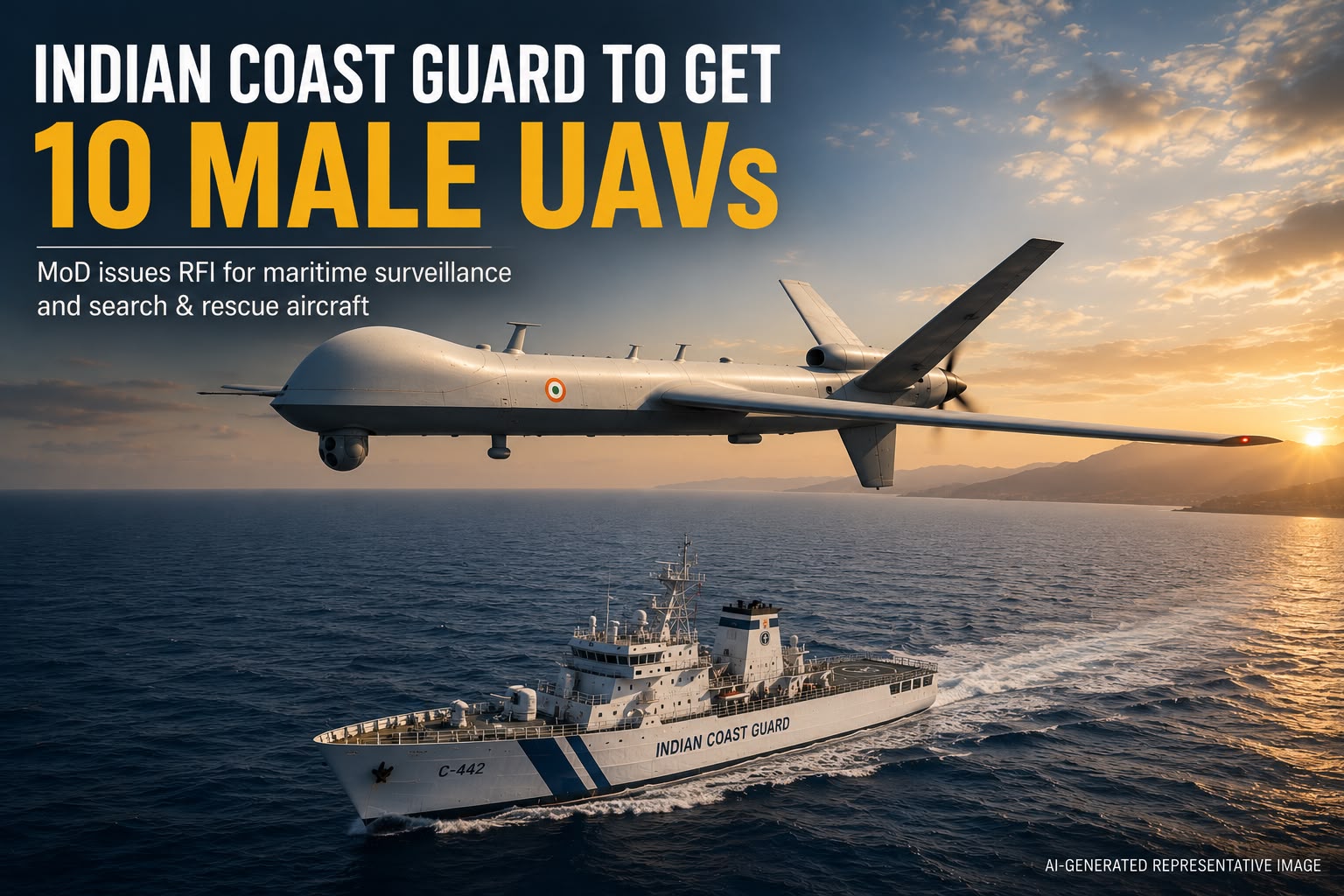 Coast Guard MALE drones sought as Defence Ministry issues RFI for ten aircraft