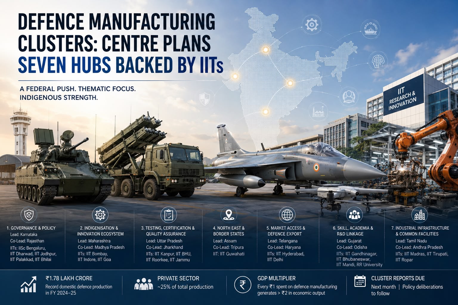 Defence Manufacturing Clusters: Centre Plans Seven Hubs Backed by IITs