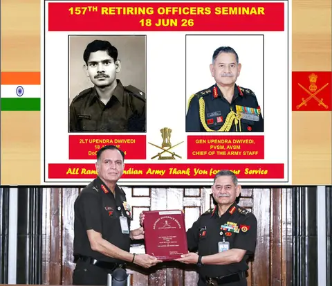 General Upendra Dwivedi felicitated at Retiring Officers' Seminar before Army handover