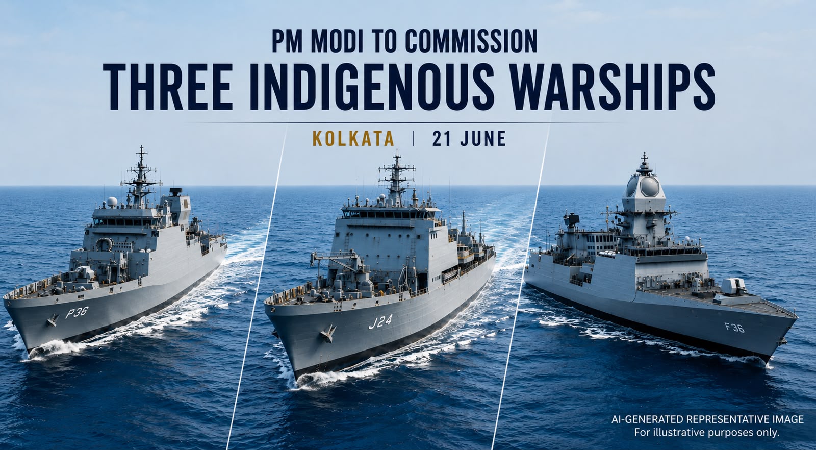 PM Modi to commission three indigenous warships at Kolkata on June 21
