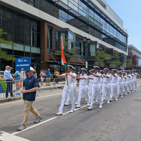 INS Sudarshini Boston stop opens with the Grand Parade of Sails and a cadet march through the Seaport