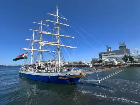 INS Sudarshini departs Boston to close the Indian Navy tall ship's US SAIL 250 leg