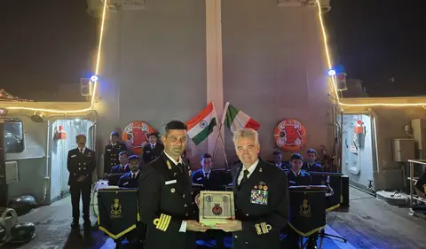 INS Trishul Civitavecchia visit ends with crew aboard Italian carrier Cavour