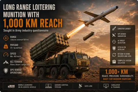 Long range loitering munition with 1,000 km reach sought in Army industry questionnaire